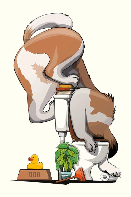 St Bernard Dog Drinking From Toilet by WyattDesign wall art