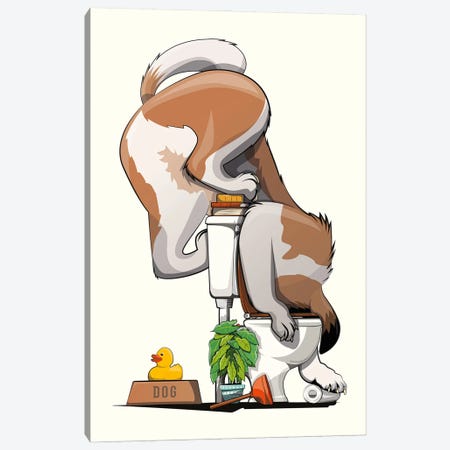 St Bernard Dog Drinking From Toilet Canvas Print #WYD261} by WyattDesign Canvas Wall Art