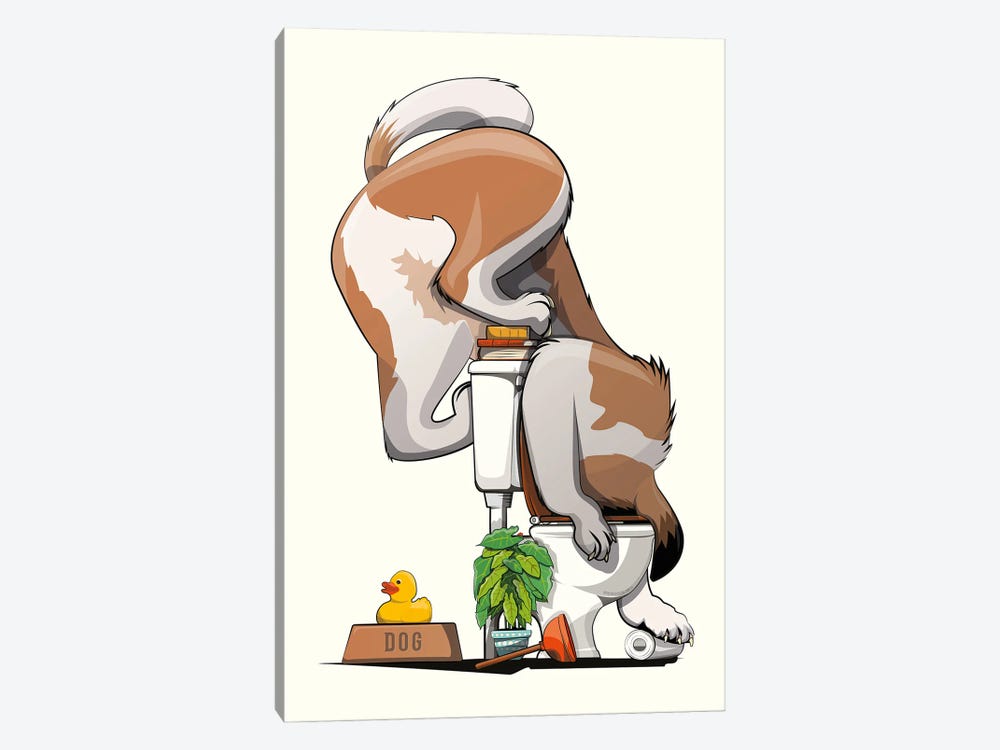 St Bernard Dog Drinking From Toilet by WyattDesign 1-piece Canvas Artwork