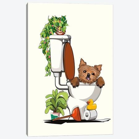 Yorkshire Terrier Dog In The Toilet Canvas Print #WYD262} by WyattDesign Canvas Art