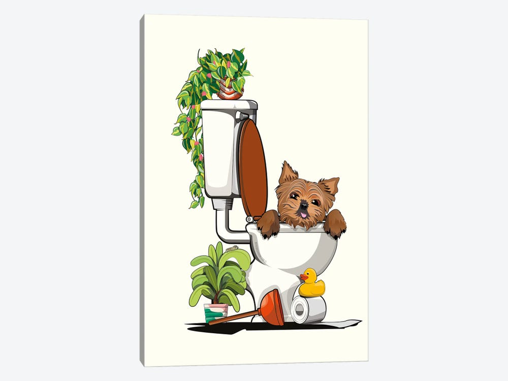Yorkshire Terrier Dog In The Toilet by WyattDesign 1-piece Canvas Print