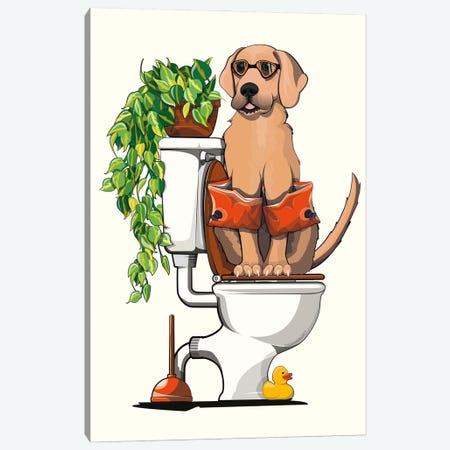 Labrador Dog Sitting On The Toilet Canvas Print #WYD263} by WyattDesign Canvas Artwork
