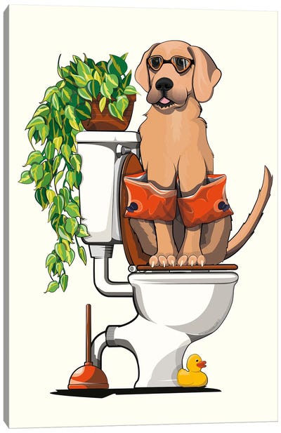 Labrador Dog Sitting On The Toilet Canvas Art Print - Bathroom Humor Art