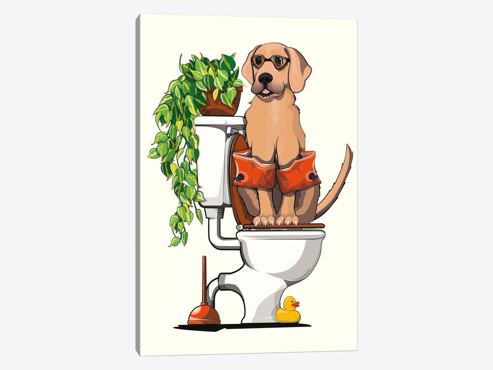 Labrador Dog Sitting On The Toilet by WyattDesign 1-piece Canvas Art