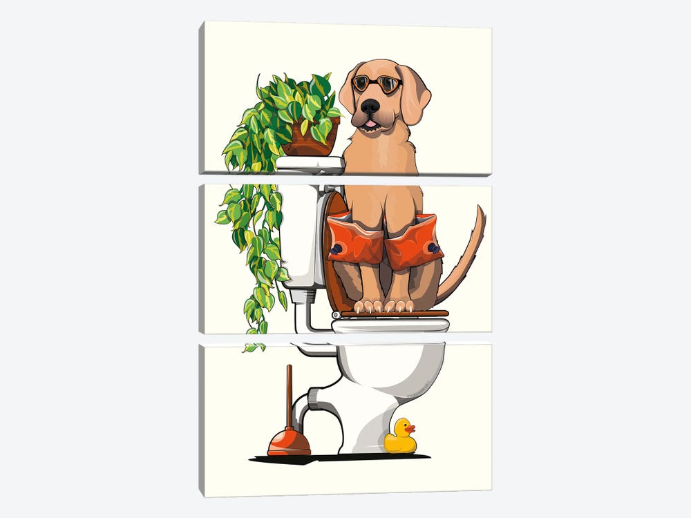 Labrador Dog Sitting On The Toilet by WyattDesign 3-piece Canvas Wall Art