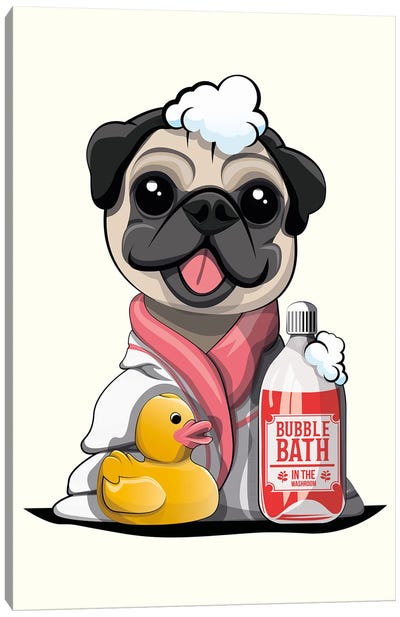Pug Dog In Bathrobe Canvas Art Print - Bathroom Humor Art