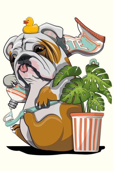 Bulldogs: Bulldog Dog Cleaning Teeth by WyattDesign