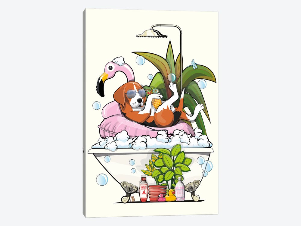 Beagle Dog Relaxing In The Bath by WyattDesign 1-piece Canvas Art Print