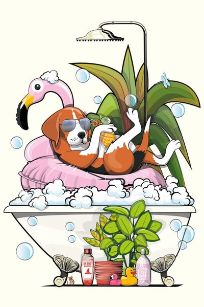 Beagles: Beagle Dog Relaxing In The Bath by WyattDesign