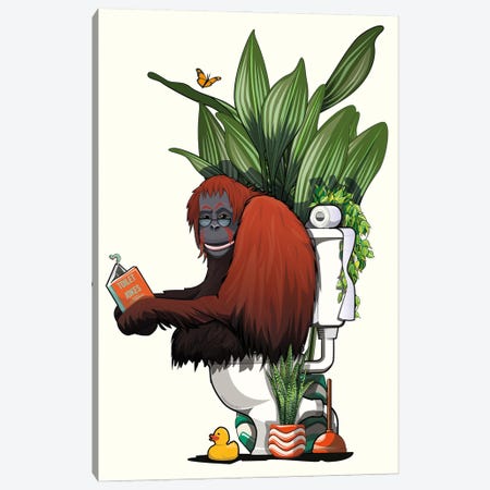 Orangutan Using The Toilet Canvas Print #WYD267} by WyattDesign Art Print