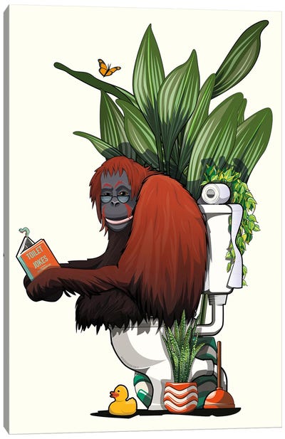 Orangutan Using The Toilet Canvas Art Print - Orangutan Art