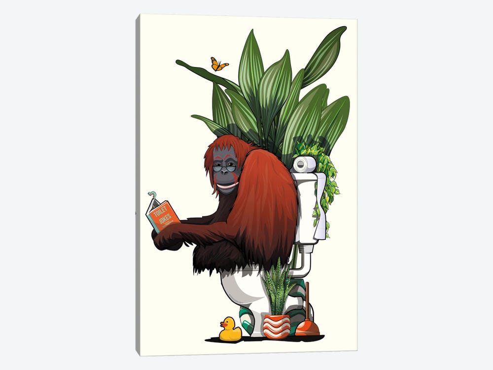 Orangutan Using The Toilet by WyattDesign 1-piece Canvas Artwork