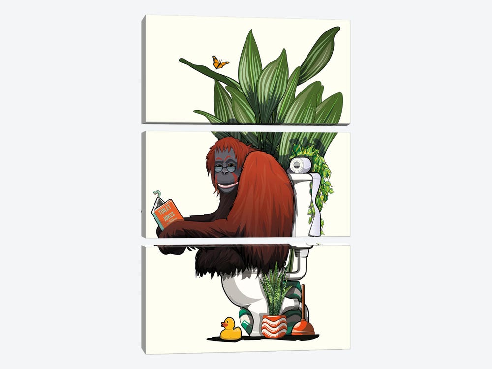 Orangutan Using The Toilet by WyattDesign 3-piece Canvas Artwork