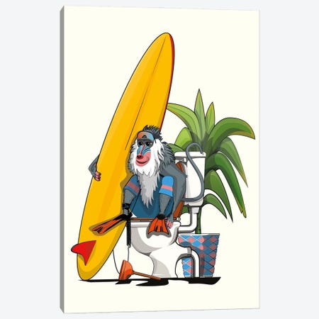 Baboon Using The Toilet Canvas Print #WYD268} by WyattDesign Canvas Wall Art