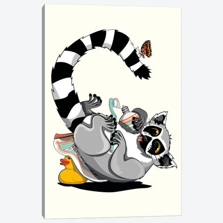 Ring Tailed Lemur Cleaning Teeth Canvas Print #WYD270} by WyattDesign Canvas Art Print