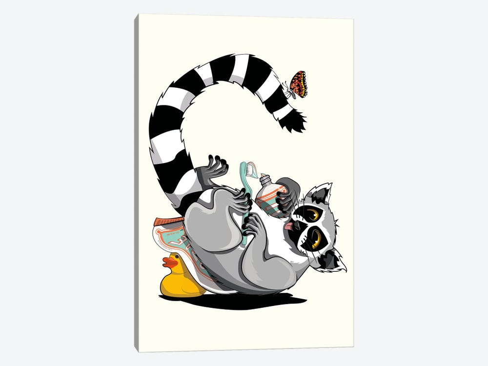 Ring Tailed Lemur Cleaning Teeth by WyattDesign 1-piece Canvas Wall Art