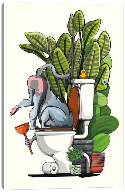 Mandrill Drinking From Toilet Canvas Art Print - WyattDesign