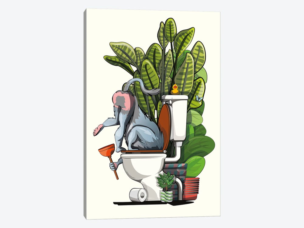 Mandrill Drinking From Toilet by WyattDesign 1-piece Canvas Art Print