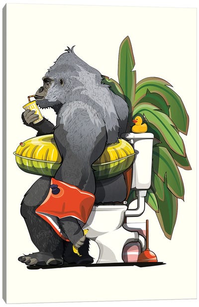 Gorilla Using The Toilet Canvas Art Print - WyattDesign