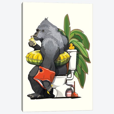 Gorilla Using The Toilet Canvas Print #WYD272} by WyattDesign Canvas Art Print