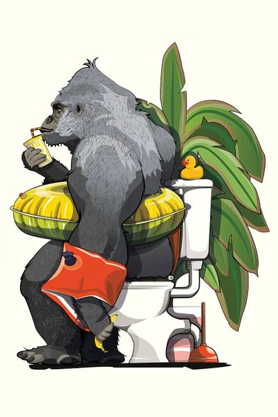 Bathroom Humor: Gorilla Using The Toilet by WyattDesign