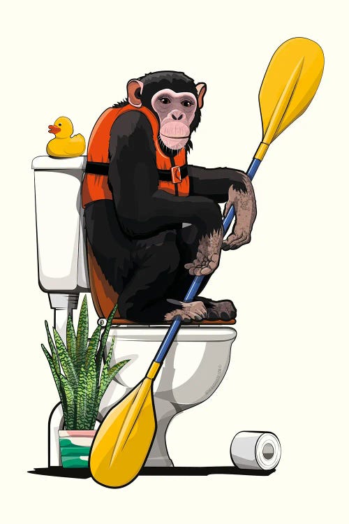 Chimpanzee Using The Toilet