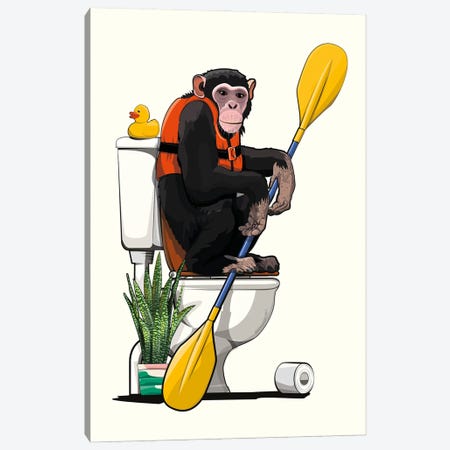 Chimpanzee Using The Toilet Canvas Print #WYD273} by WyattDesign Art Print