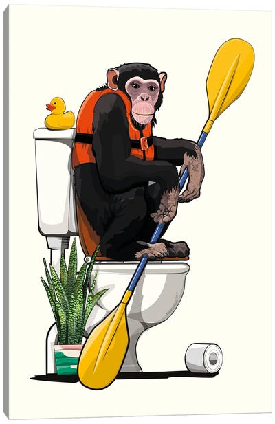Chimpanzee Using The Toilet Canvas Art Print - Chimpanzee Art