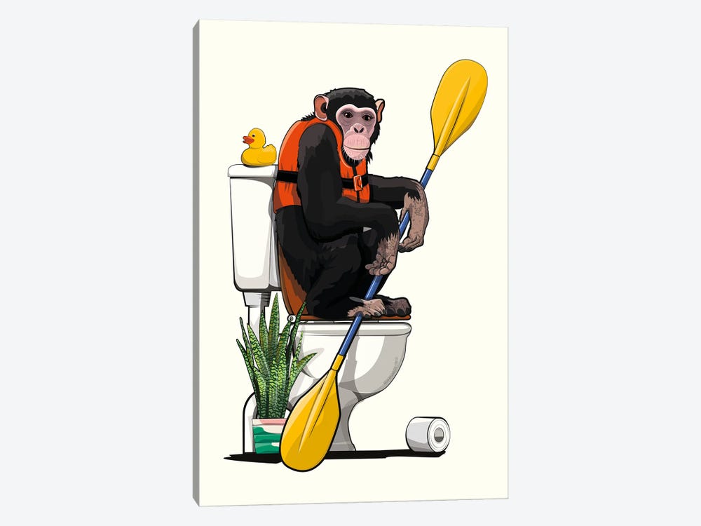 Chimpanzee Using The Toilet by WyattDesign 1-piece Canvas Art Print