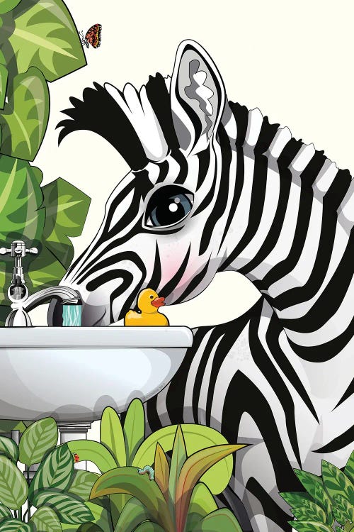 Zebra Drinking From Bathroom Sink