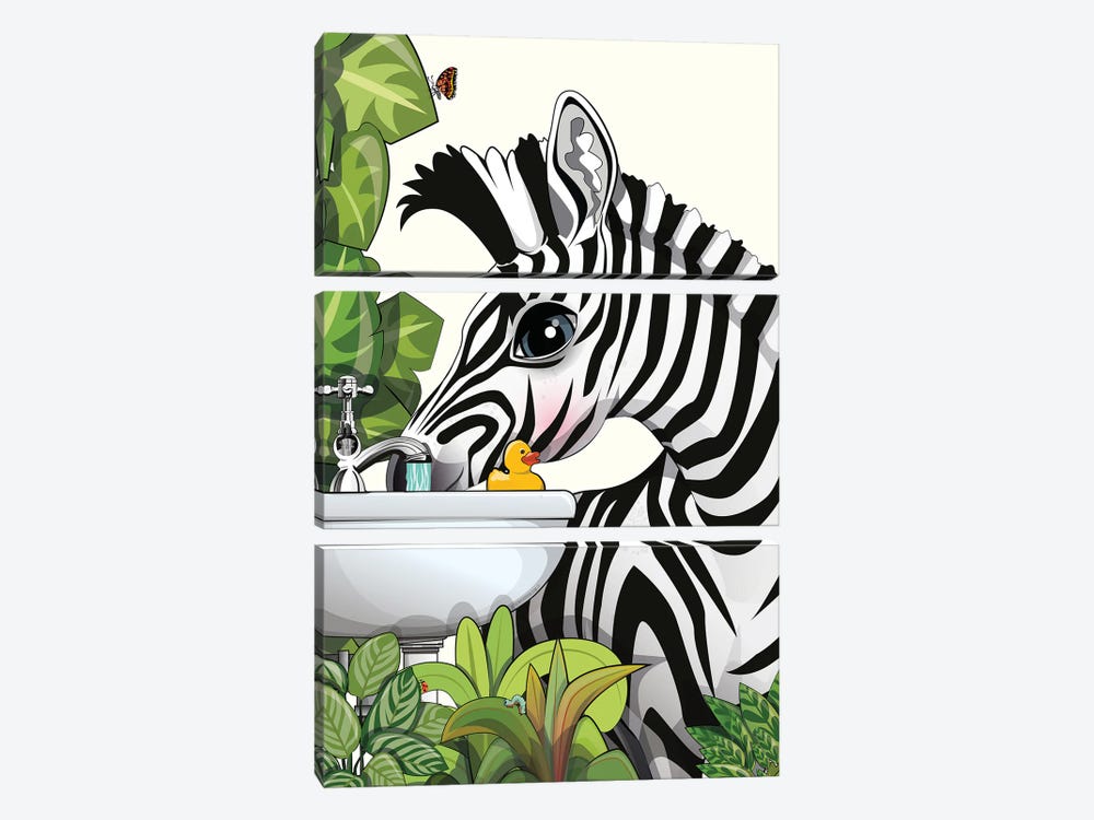 Zebra Drinking From Bathroom Sink by WyattDesign 3-piece Canvas Wall Art
