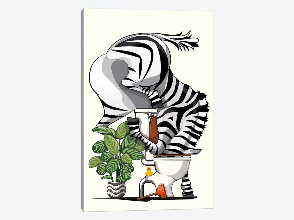 Zebra Drinking From Bathroom Toilet by WyattDesign 1-piece Canvas Art Print