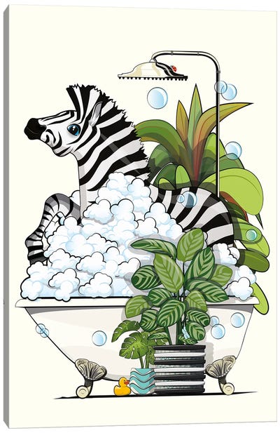 Zebra In Bubble Bath Canvas Art Print - WyattDesign