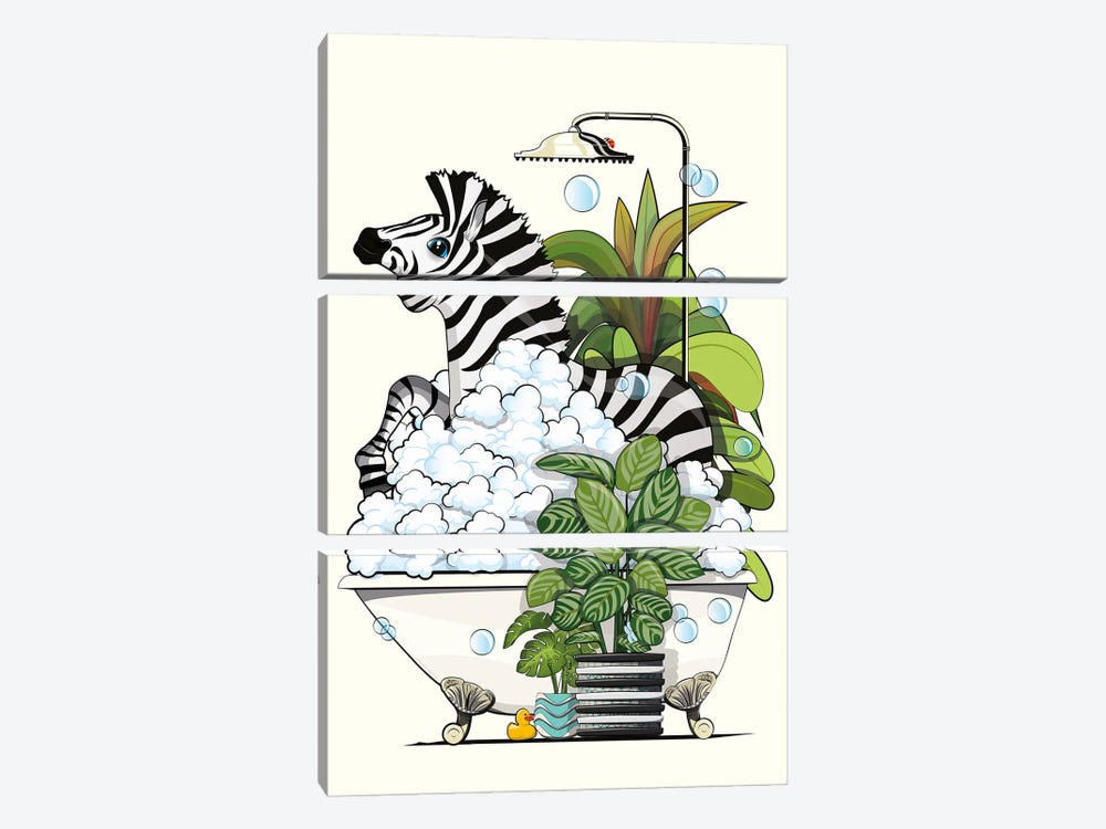 Zebra In Bubble Bath by WyattDesign 3-piece Canvas Wall Art