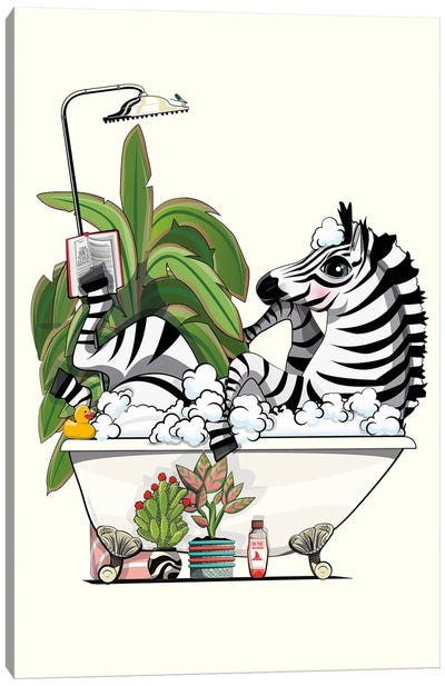 Zebra Reading In Bathtub Canvas Art Print - WyattDesign