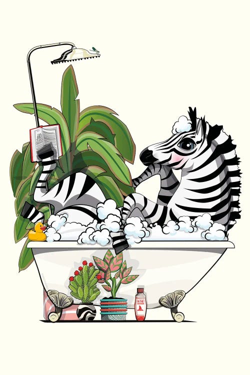 Zebra Reading In Bathtub