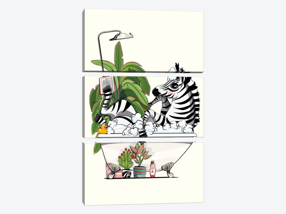 Zebra Reading In Bathtub by WyattDesign 3-piece Canvas Print