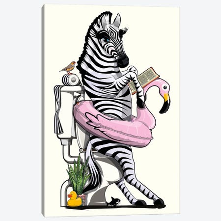 Zebra Using Toilet Canvas Print #WYD280} by WyattDesign Canvas Wall Art