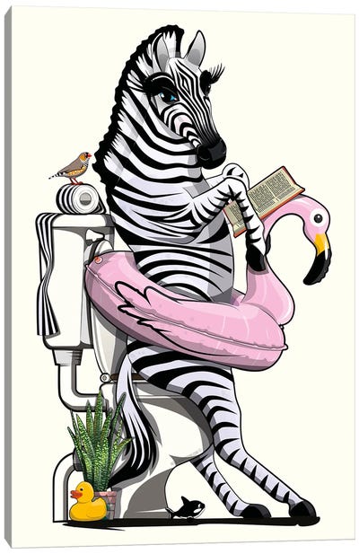 Zebra Using Toilet Canvas Art Print - WyattDesign