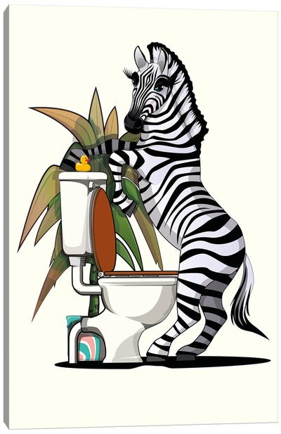 Zebra Using The Toilet Canvas Art Print - WyattDesign