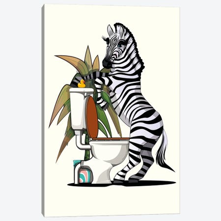 Zebra Using The Toilet Canvas Print #WYD281} by WyattDesign Canvas Art