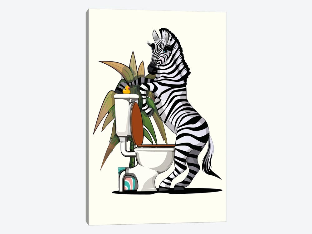 Zebra Using The Toilet by WyattDesign 1-piece Canvas Wall Art