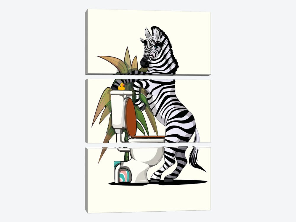 Zebra Using The Toilet by WyattDesign 3-piece Canvas Art