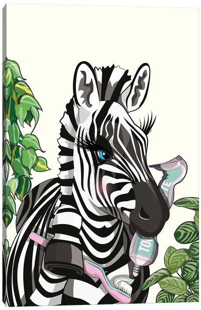 Zebra Cleaning Teeth Canvas Art Print - WyattDesign