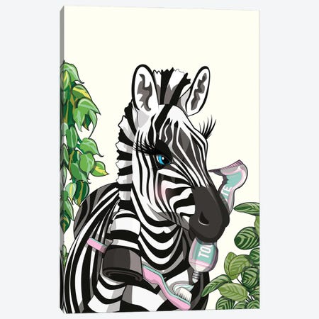 Zebra Cleaning Teeth Canvas Print #WYD282} by WyattDesign Canvas Art