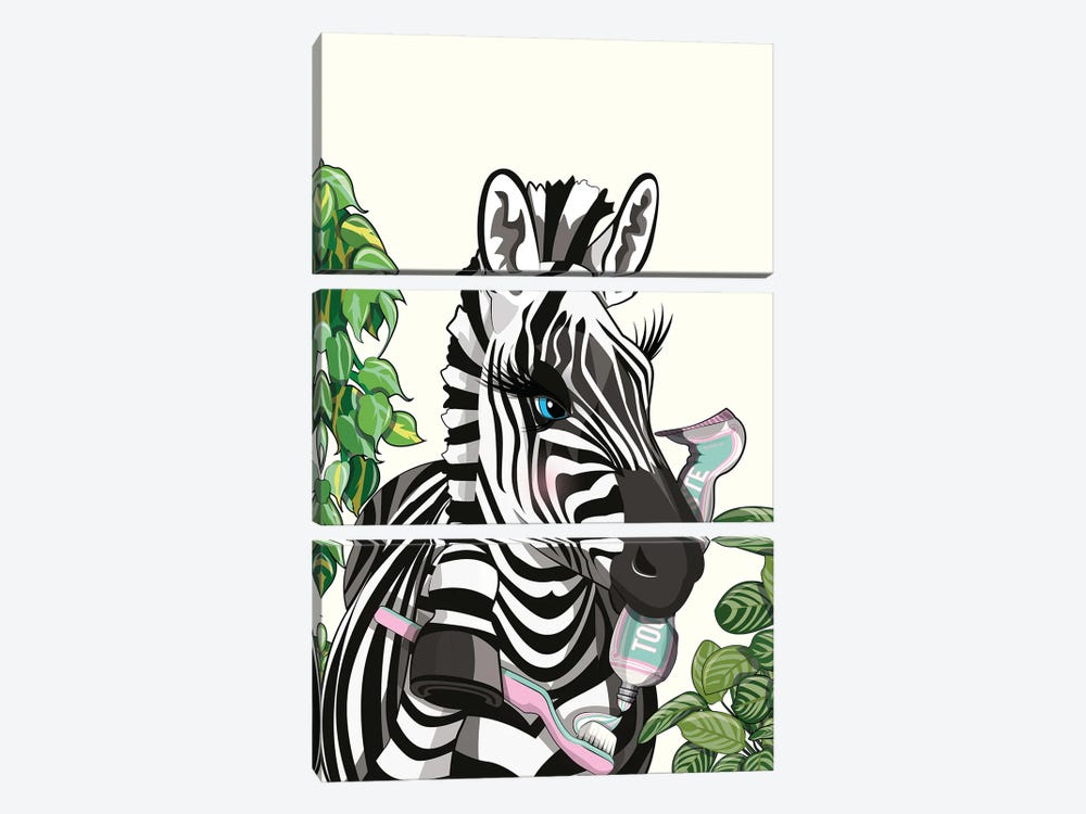 Zebra Cleaning Teeth by WyattDesign 3-piece Canvas Print