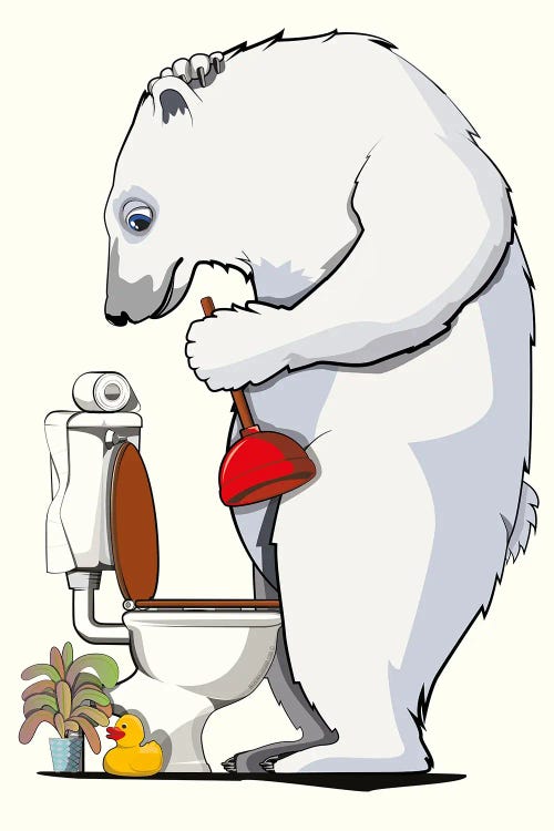 Polar Bear Unblocking Toilet