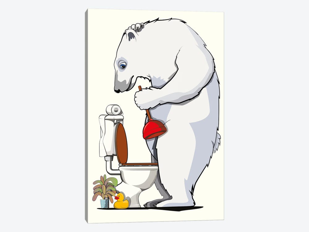 Polar Bear Unblocking Toilet by WyattDesign 1-piece Canvas Artwork