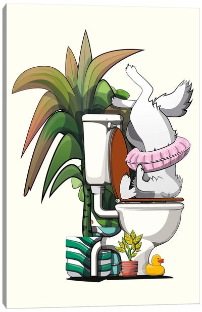 Arctic Fox Drinking From Toilet Canvas Art Print - WyattDesign
