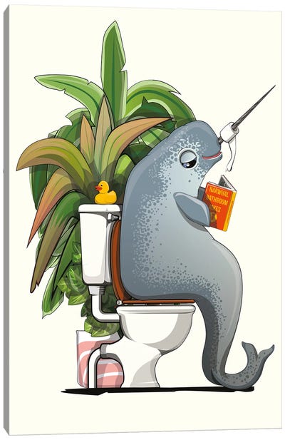 Narwhal Using The Toilet Canvas Art Print - Narwhal Art